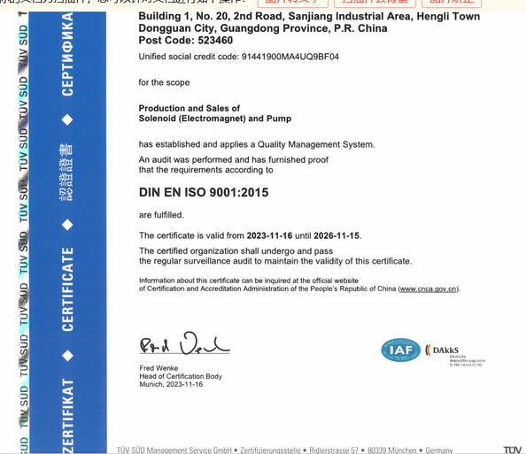 China Dongguan Dason Electric Co., Ltd certificaten